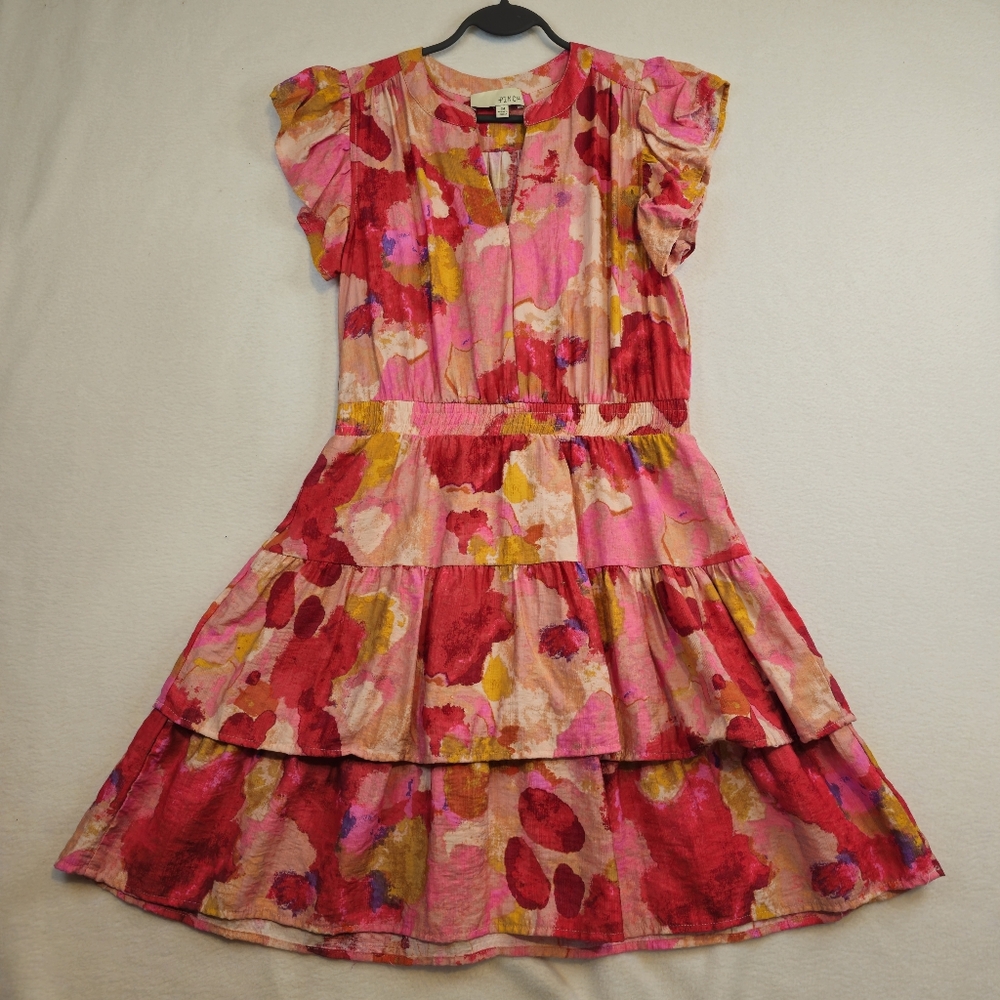 PINCH Pink and Red Floral Tier Woman Mini Dress Size M